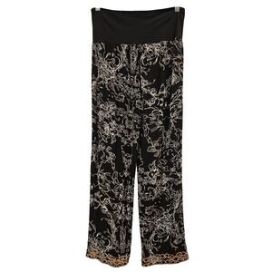 Soft Surroundings Black White Floral Print Wide Leg Lounge Pants Size Small